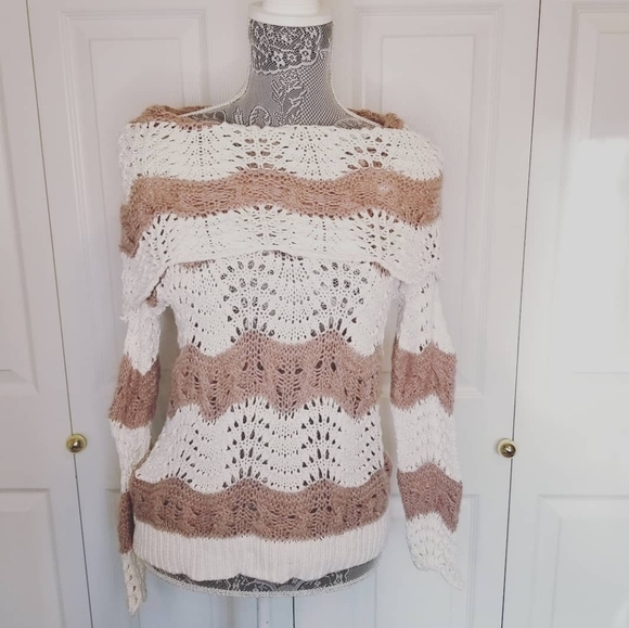 Nordstrom's White taupe stripe sweater - Picture 2 of 5